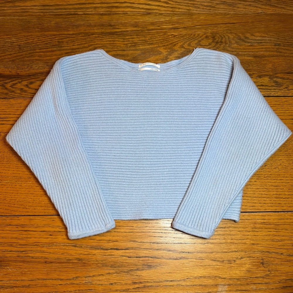 Anthropologie Kendall Boatneck Cropped Pullover Cozy Light Blue Sweater